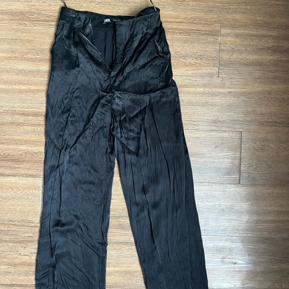 Zara Pants & Jumpsuits Zara Black Full Length Satin Effect Pants